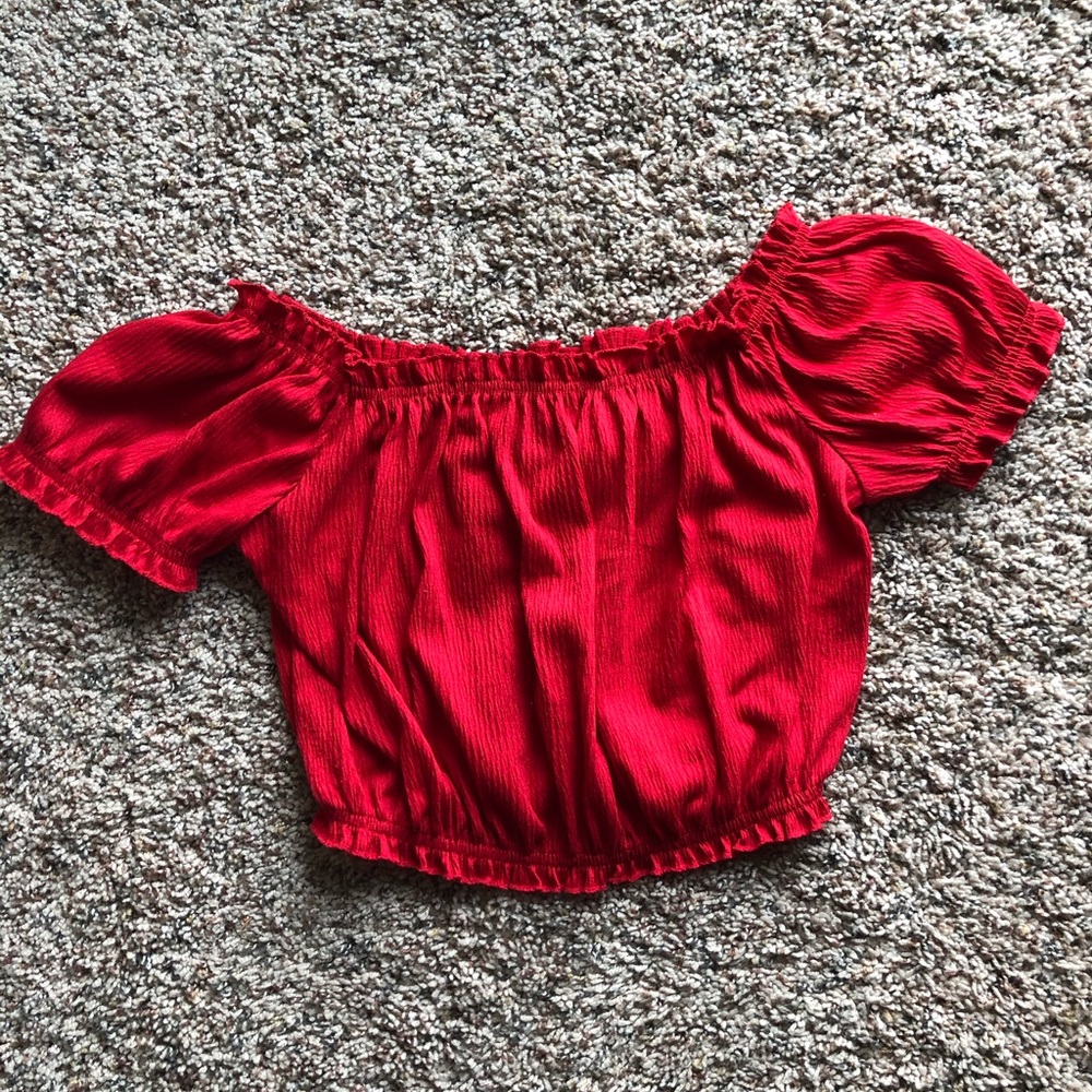 Divided Red Women’s Off-Shoulder Crop Top